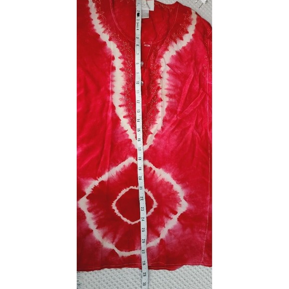 Soft Surroundings 100% Silk Hot Pink Red Tie Dye Button Up Tunic Top Size M - Picture 7 of 9